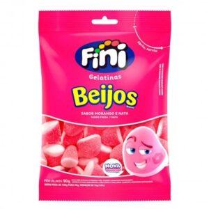 BALA FINI GELATINA BEIJOS MORANGO 90GR